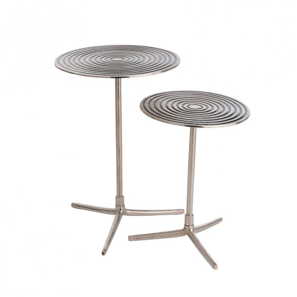 Set de 2 tables gigognes rondes ZAIN en aluminium argent noir 