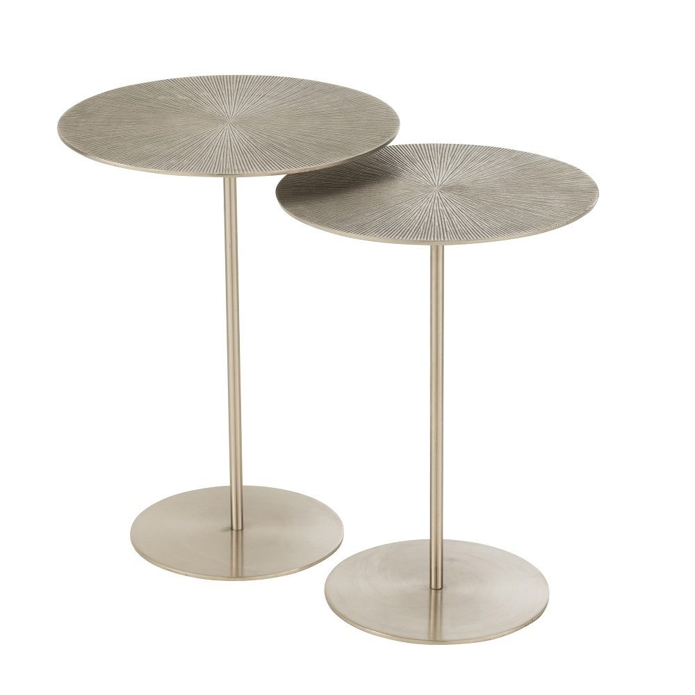 Set de 2 tables gigognes rondes BORY en métal couleur argent