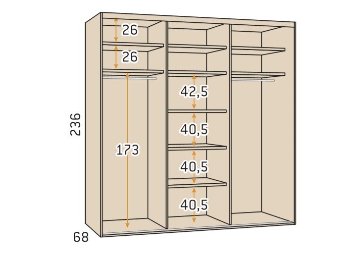 Armoire 3 portes coulissantes encastrées 298x236 Polar façade Essence Cobalto Laquée miroir central