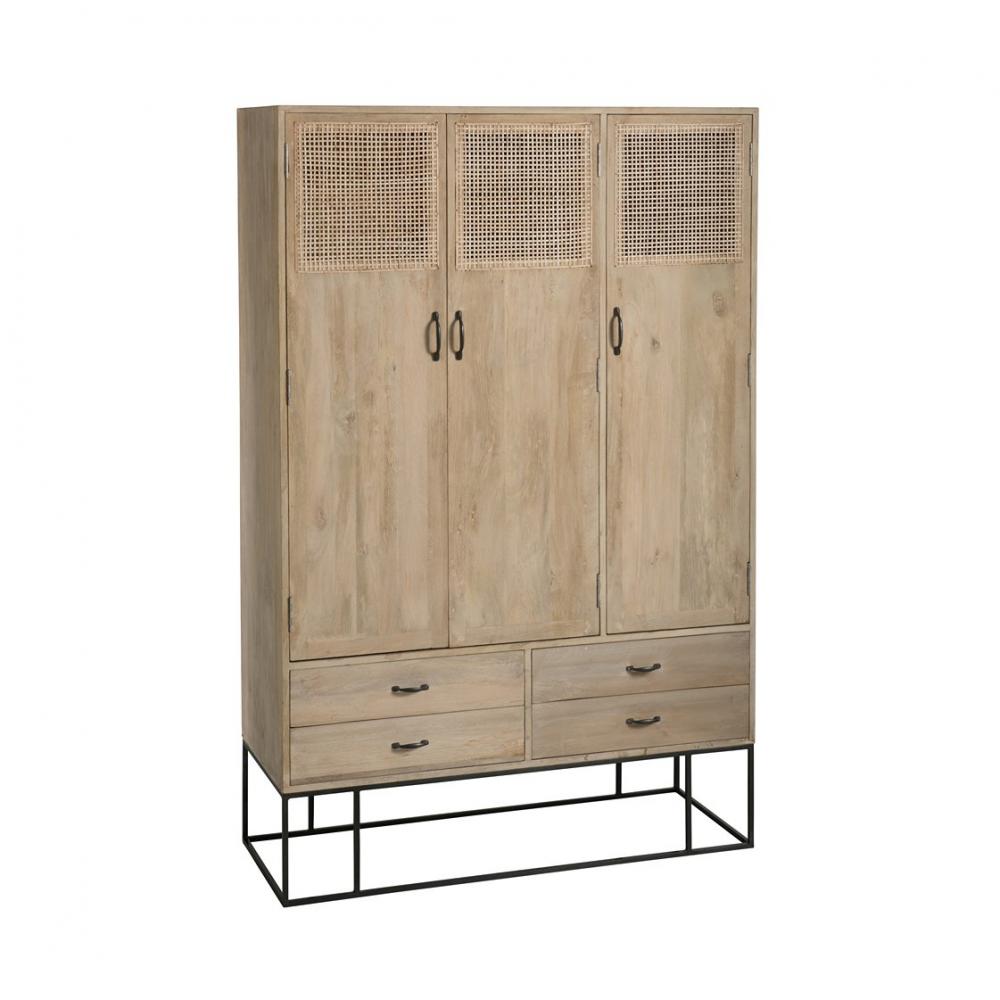 Armoire SORAH 3 portes Bois de manguier / Rotin