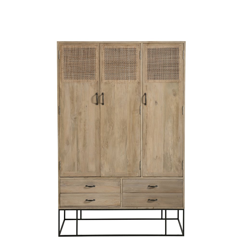 Armoire SORAH 3 portes Bois de manguier / Rotin