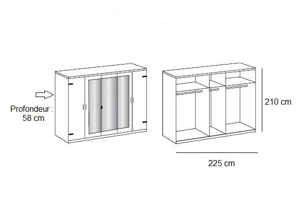 Armoire VERNON style industriel 225 cm 5 portes pin argenté vieilli