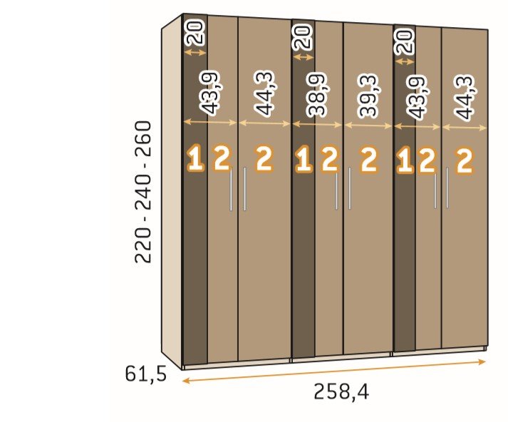 Armoire blanche 258,4 x 60 x 240 cm structure standard 6 portes kubica