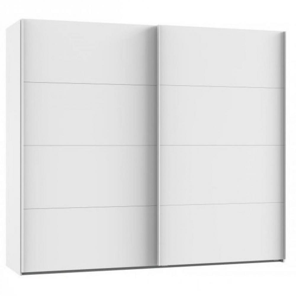 Armoire portes coulissantes RONNA blanc poignées aluminium mat largeur 225 cm