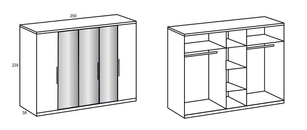 Armoire  GRACE décor blanc 2 portes pliantes 1 porte tournante 3 miroirs 