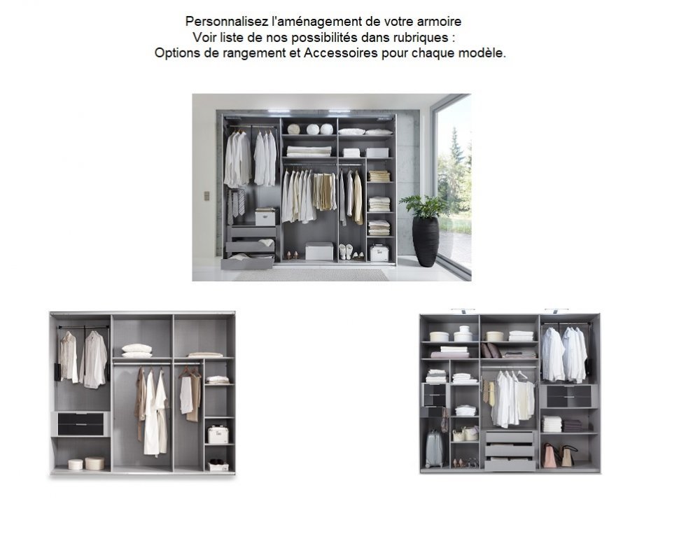 Armoire coulissante RONNA 1 porte graphite 1 porte miroir poignées noires largeur 180 cm