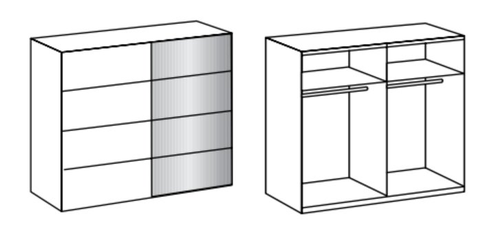 Armoire coulissante RONNA 1 porte graphite 1 porte miroir poignées noires largeur 180 cm