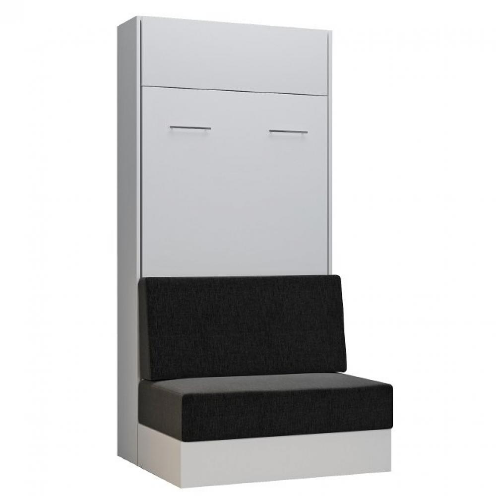 Armoire lit escamotable DYNAMO SOFA canapé intégré blanc tissu anthracite 90*200 cm