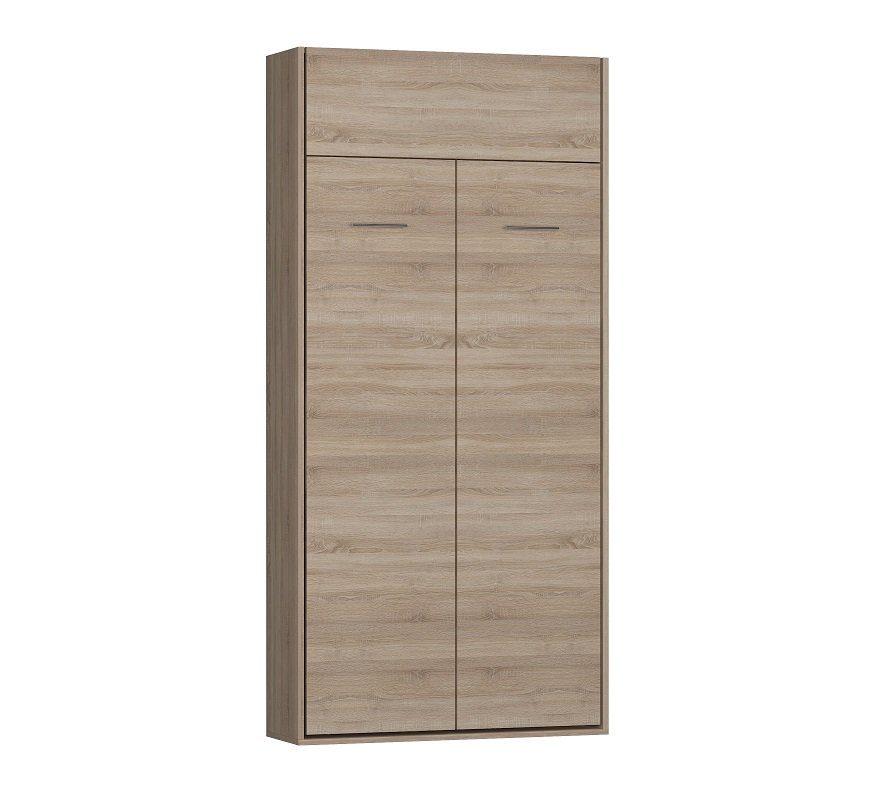 Armoire lit escamotable DYNAMO SOFA canapé intégré chêne naturel tissu gris 90*200 cm