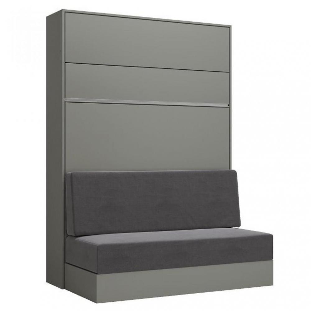 Armoire lit escamotable GENIUS SOFA gris mat canapé gris couchage 140*200