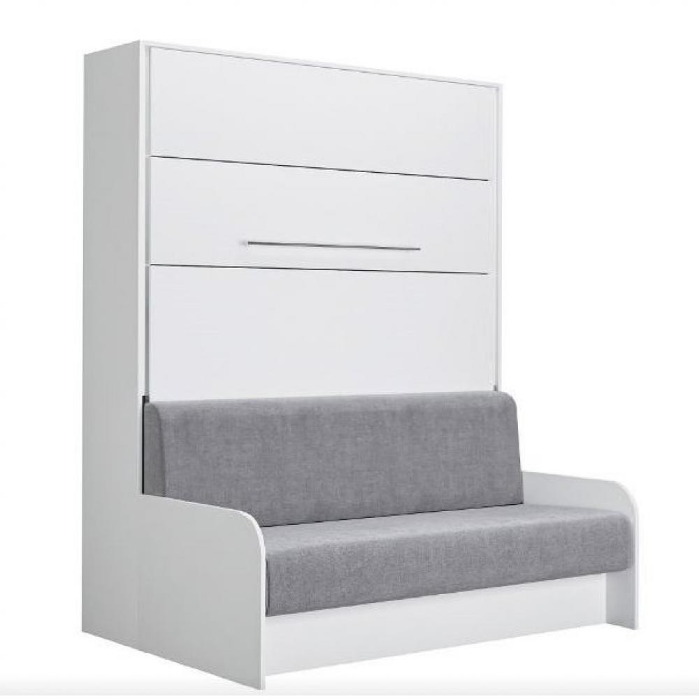 Armoire lit escamotable SOFA AUTOMATICA 160 cm blanche canapé gris MECANIQUE SEDAC MERAL