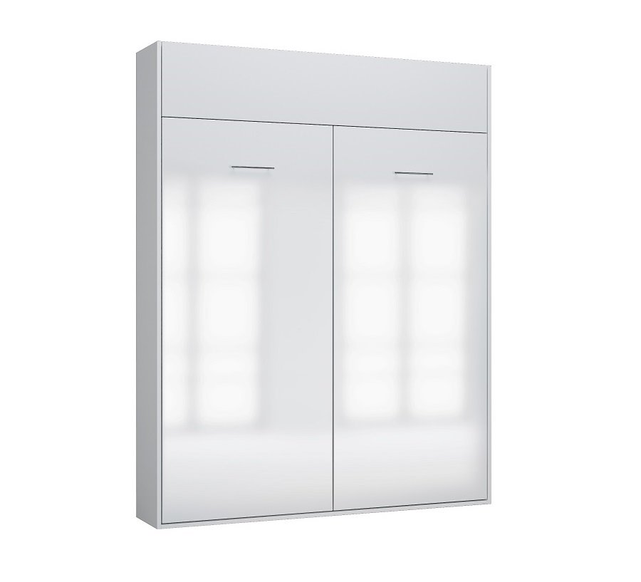 Armoire lit escamotable DYNAMO SOFA façade blanc brillant canapé marron 160*200 cm