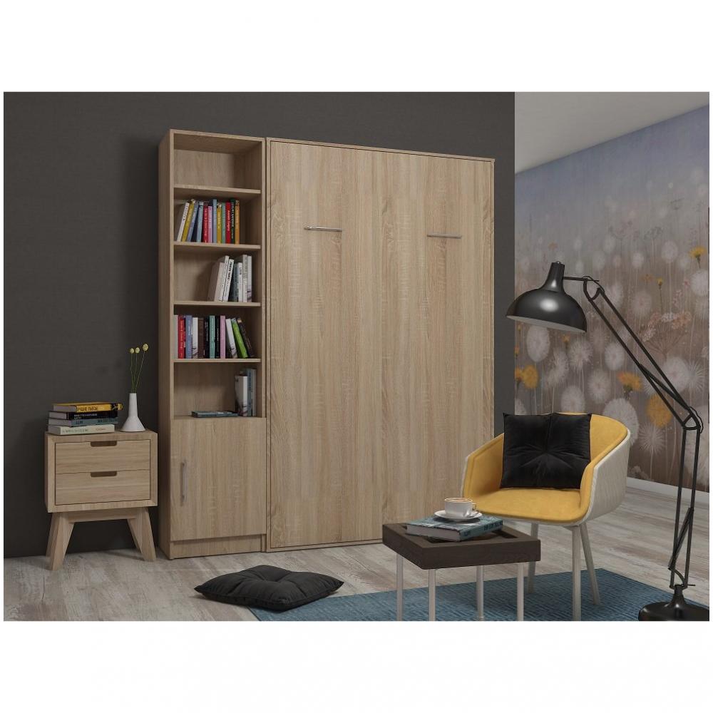 Composition armoire lit escamotable SMART-V2 chêne naturel Couchage 160 x 200 cm