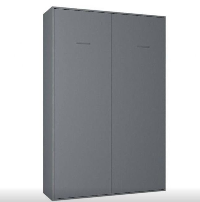 Composition armoire lit escamotable SMART-V2 gris mat Couchage 160 x 200 cm colonne bibliothèque