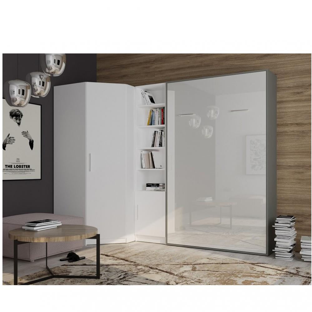 Composition armoire lit escamotable smart-v2 gris mat couchage 140