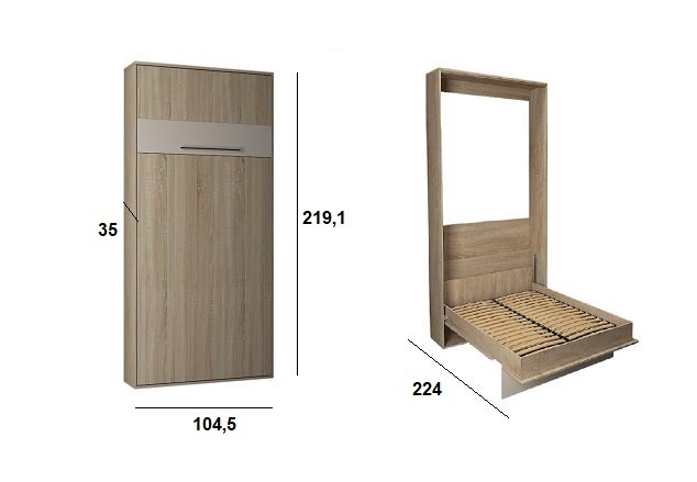 Armoire lit escamotable KOMPACT Ouverture assistée, coloris chêne couchage 90*200 cm.