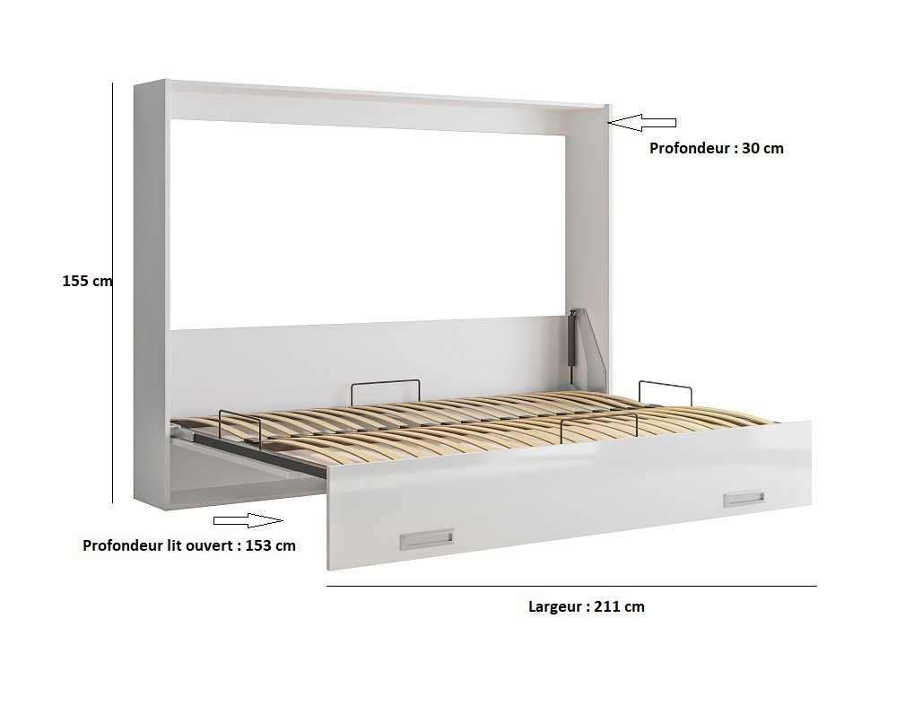 Armoire lit escamotable VERTIGO façade blanc brillant couchage 140*200 cm