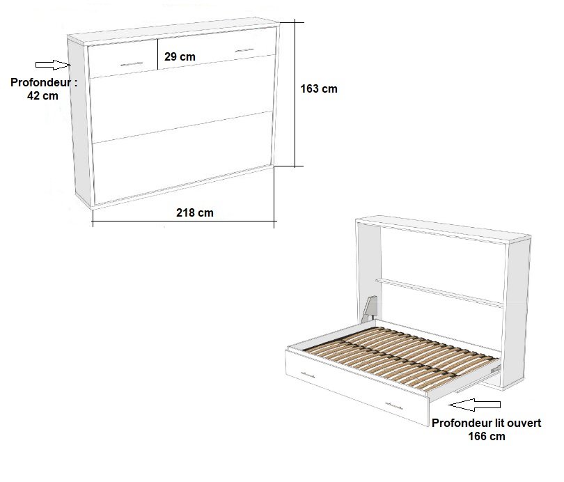 Armoire lit escamotable SKYROS 140*200 cm structure beige façade crème