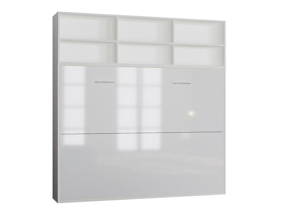 Composition armoire lit horizontale STRADA-V2 blanc mat façade armoire-lit blanc brillant avec 2 colonnes 140*200 cm