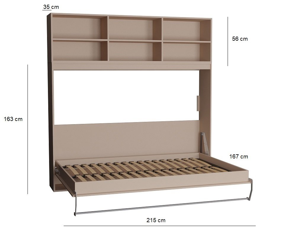 Lit escamotable STRADA-V2 taupe mat Couchage 140 x 200 cm avec surmeuble 6 niches de rangements