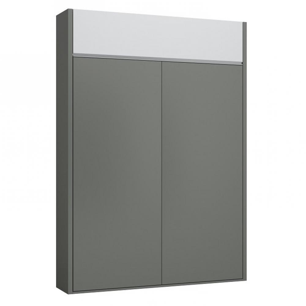 Armoire lit escamotable ALADYNO gris mat bandeau blanc mat 140*200 cm