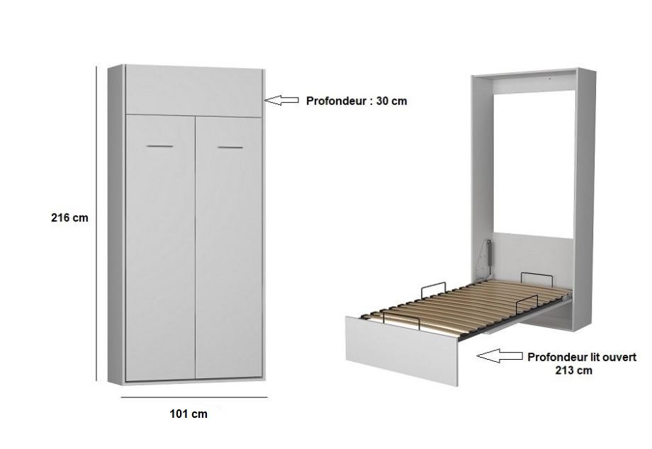 Armoire lit escamotable DYNAMO gris mat ouverture assistée couchage 90*200 cm