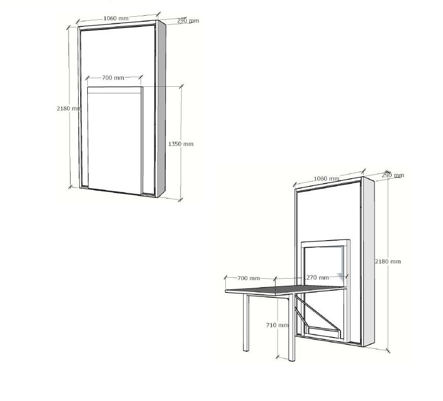  Armoire lit verticale TONIC couchage 90 x 200 cm table pliante intégrée