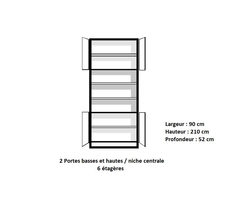 Elément rangement 4 portes ARLITEC niche centrale largeur 90 cm profondeur 52 cm 