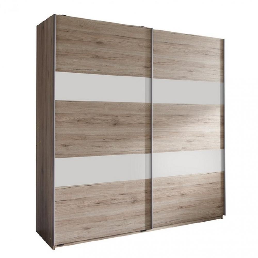 Armoire de rangement AUDE portes coulissantes 135 cm chêne rechampis blanc