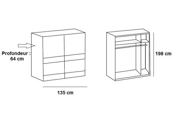 Armoire de rangement AUDE portes coulissantes 135 cm chêne rechampis blanc