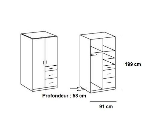 Armoire rangement LAVAL chêne  façade blanc mat 2 portes 3 tiroirs