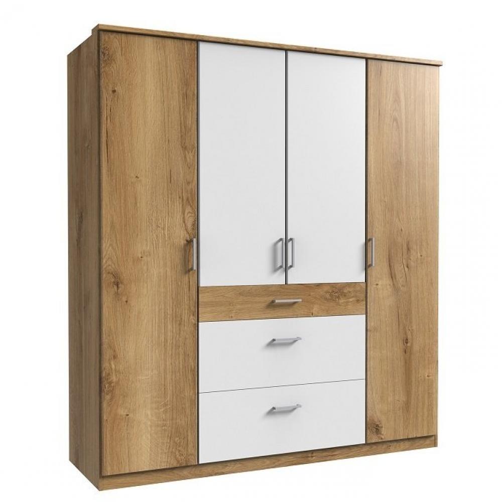 Armoire rangement LAVAL chêne  façade blanc mat 4 portes 3 tiroirs