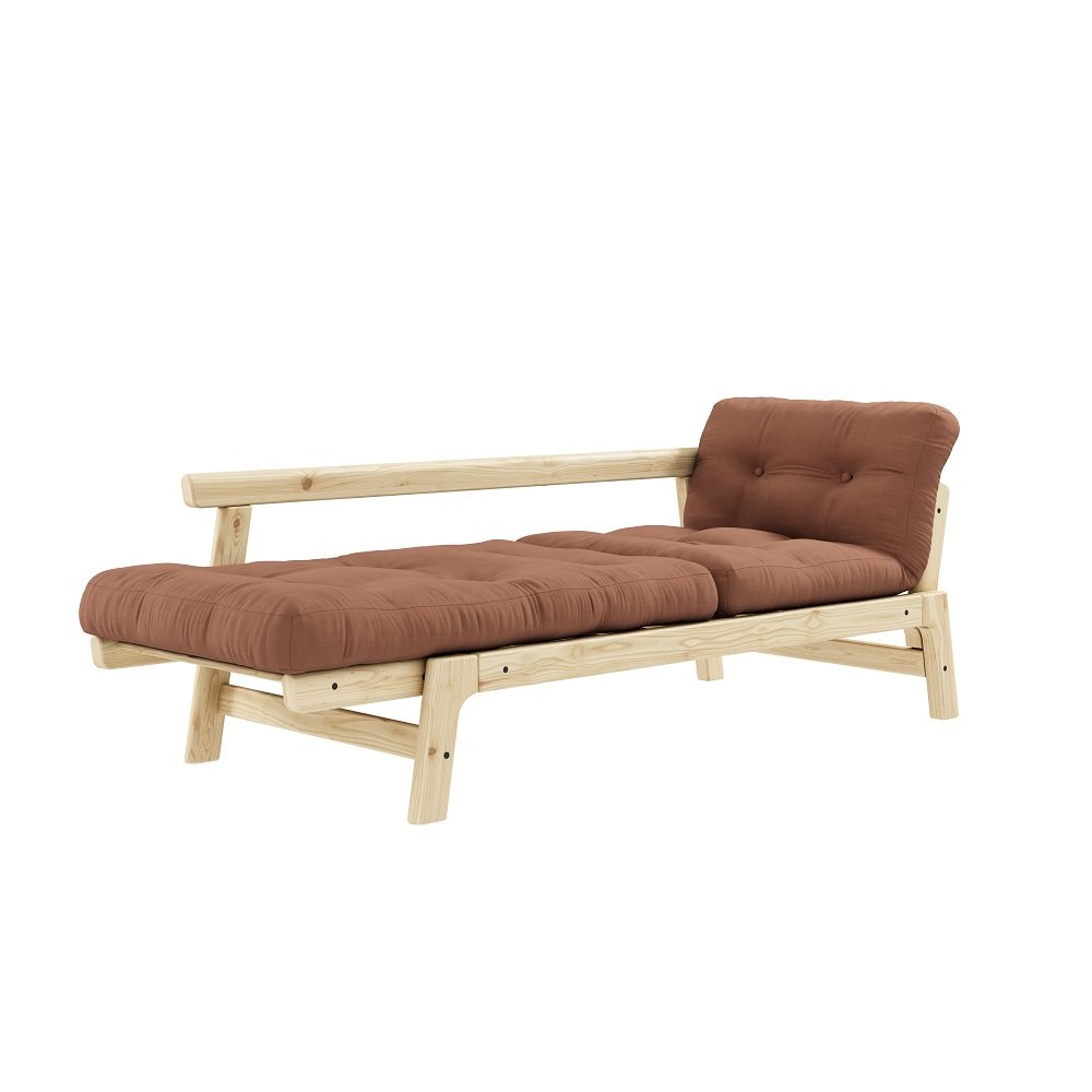 Banquette convertible futon STEP pin massif coloris brun argile couchage 70*200 cm.