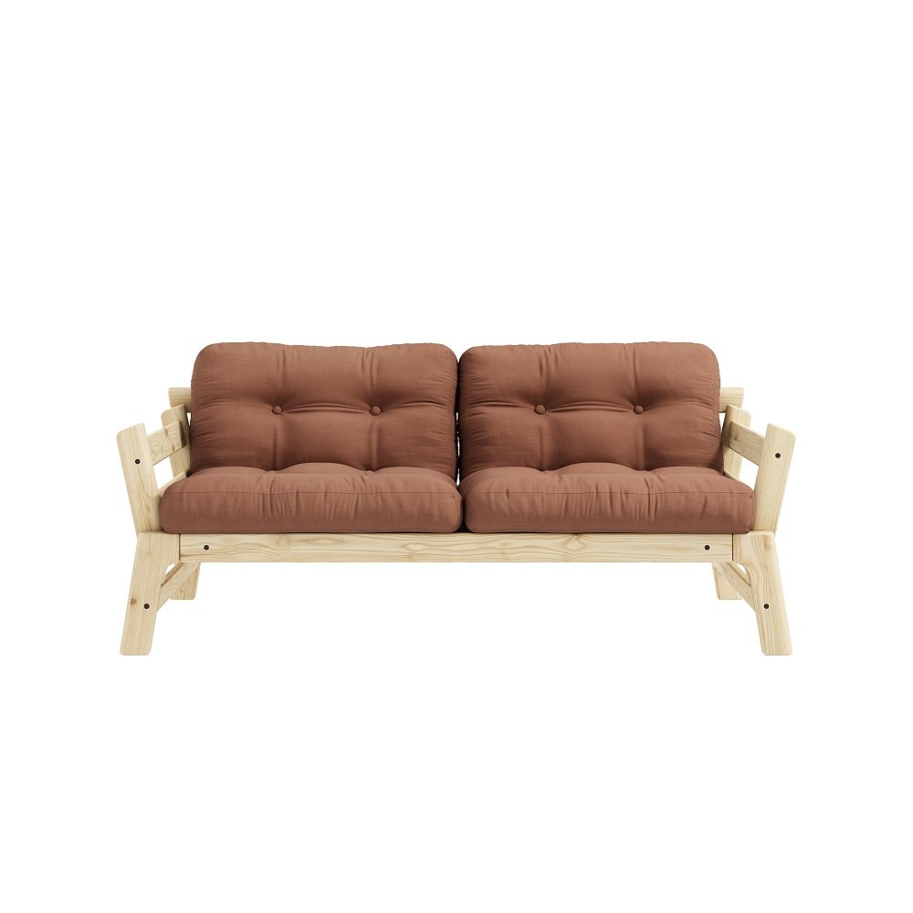 Banquette convertible futon STEP pin massif coloris brun argile couchage 70*200 cm.