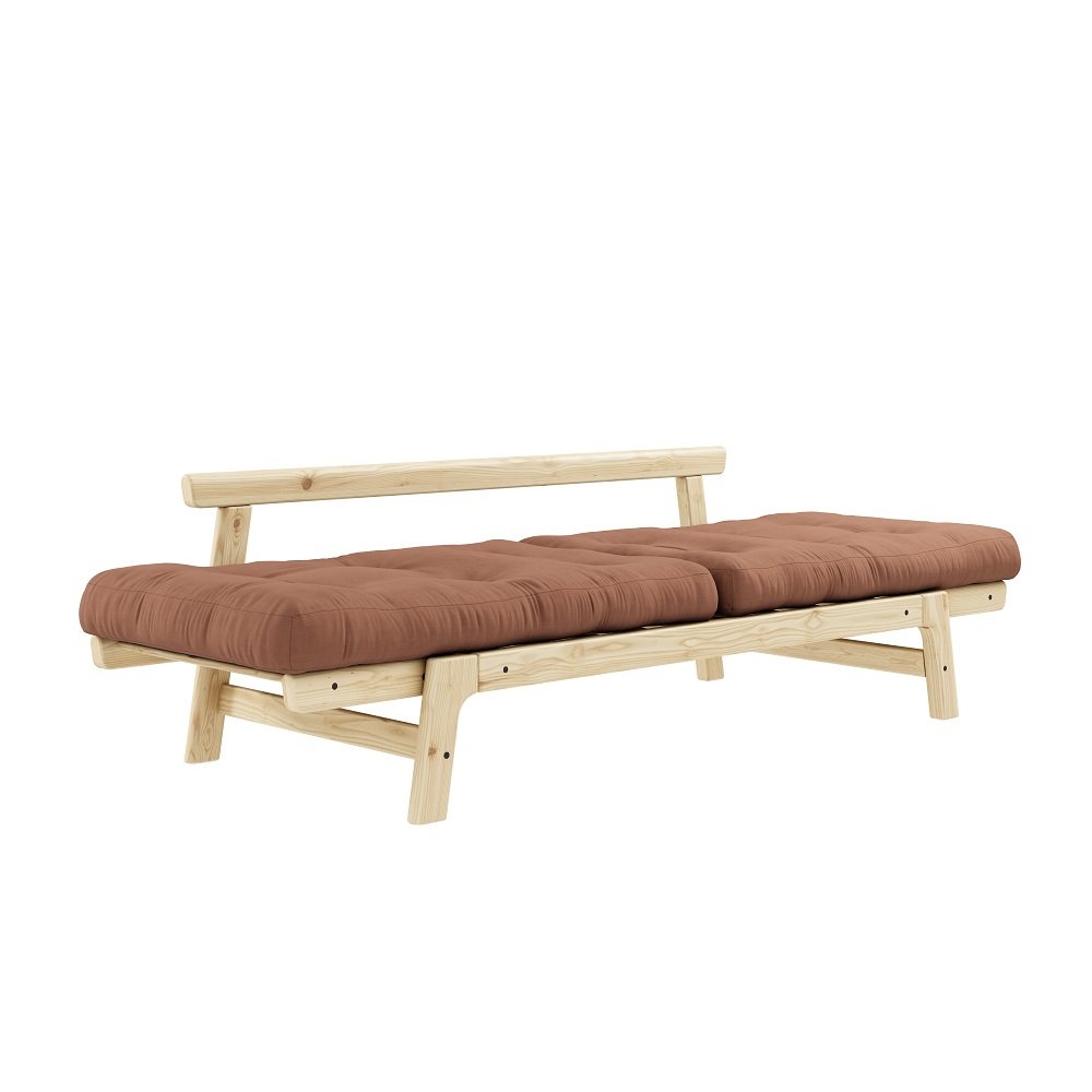 Banquette convertible futon STEP pin massif coloris brun argile couchage 70*200 cm.