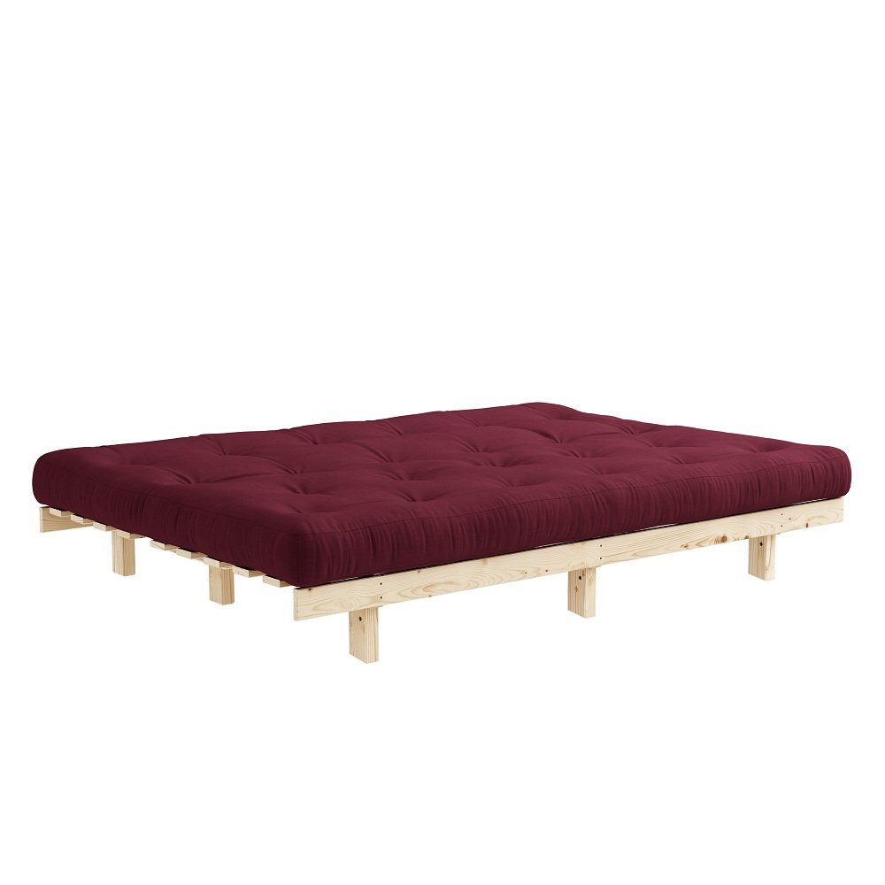 Banquette convertible futon LEAN pin coloris bordeaux couchage 130*190 cm.