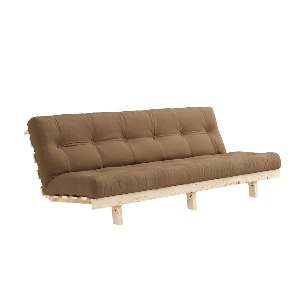 Banquette convertible futon LEAN pin coloris mocca couchage 130*190 cm.