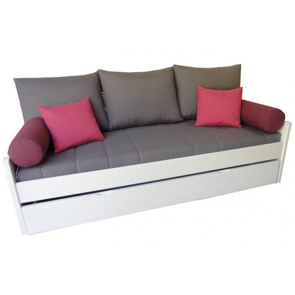 Canapé lit gigogne au meilleur prix, Banquette gigogne ARSENE grise matelas  confort BULTEX 80*190cm