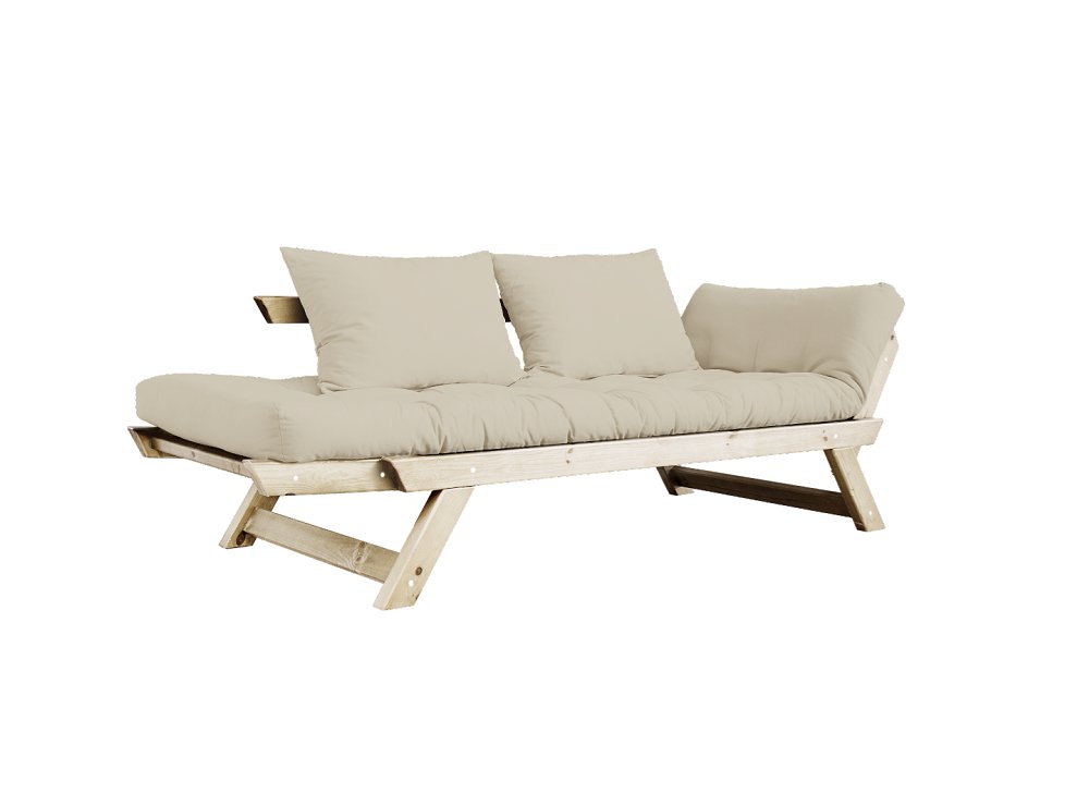 Banquette méridienne futon BEBOP pin naturel coloris beige couchage 75*200 cm.