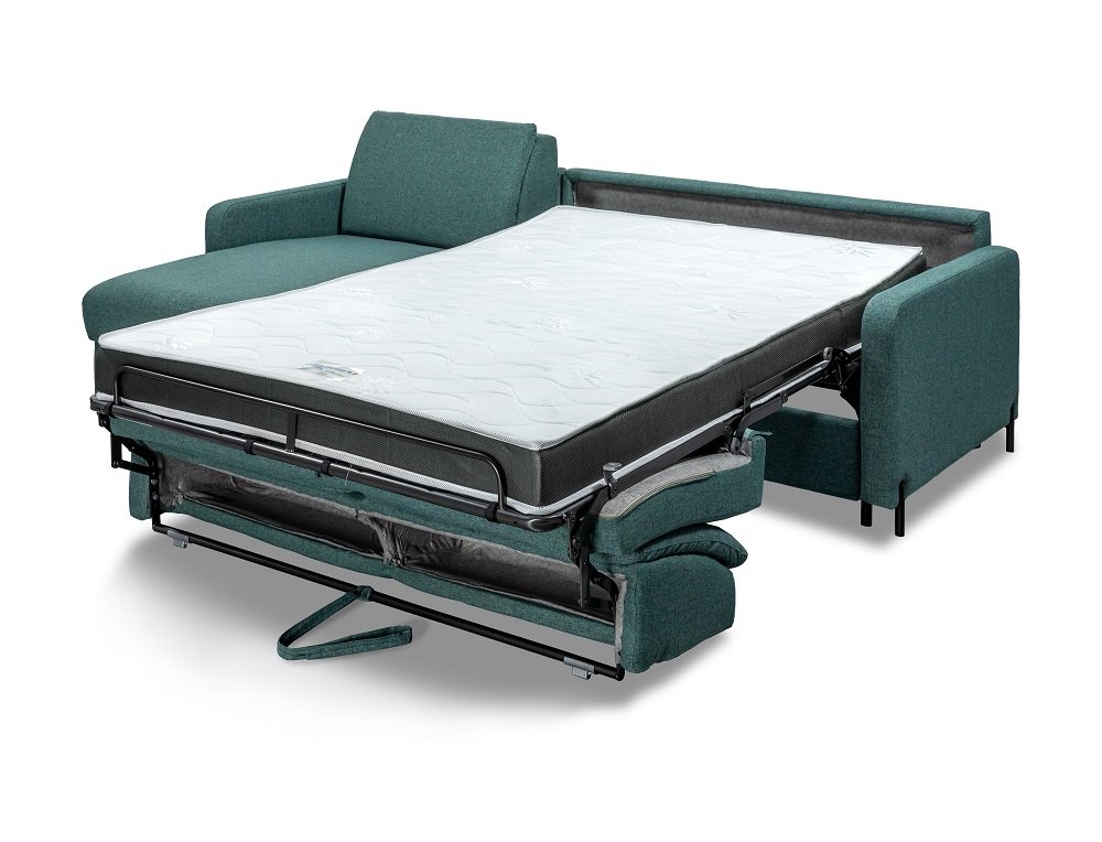 Canapé angle méridienne EXPRESS BERLIN couchage 160 cm matelas 16 cm pieds métal noir