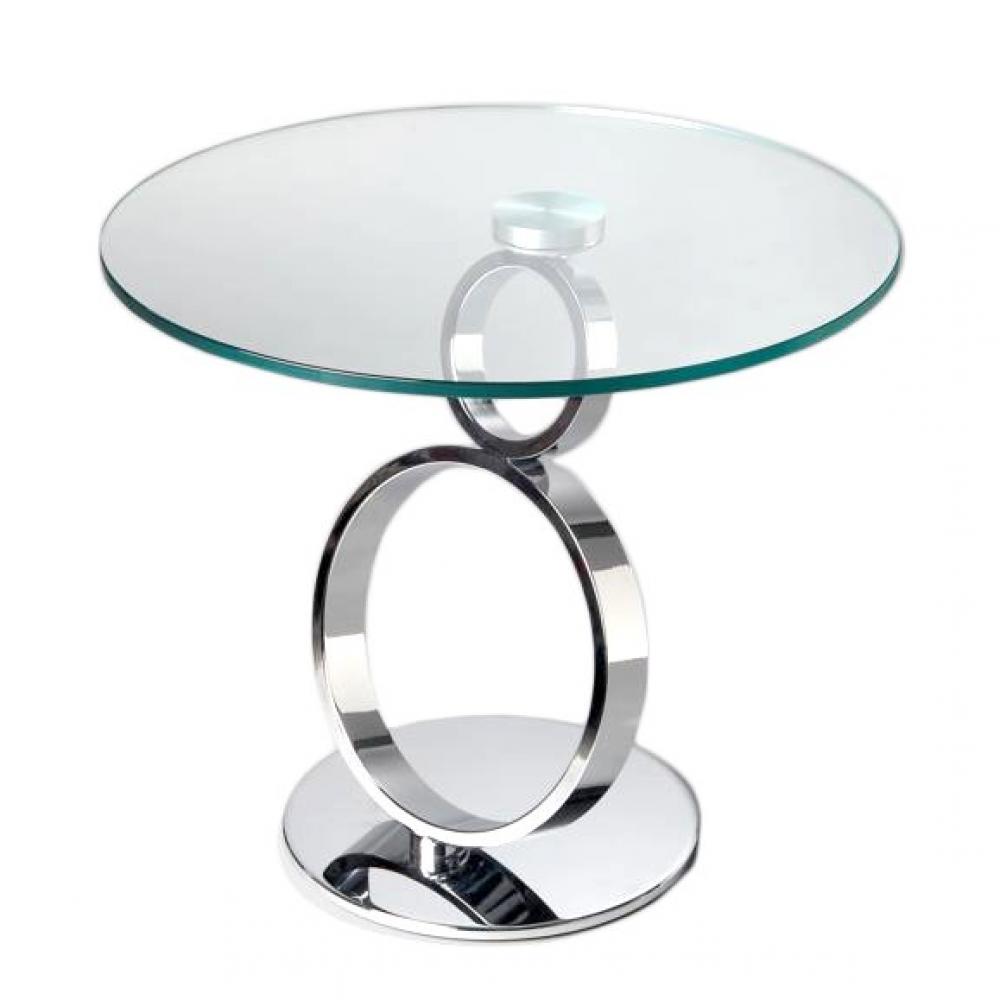 Bout de canapé rond EYES CHROME base acier chromé plateau verre transparent