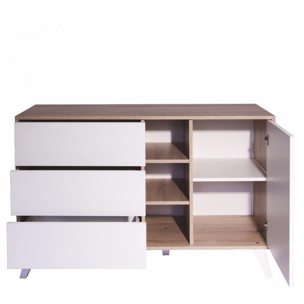 Buffet design scandinave SQUARE 1 porte 3 tiroirs blanc