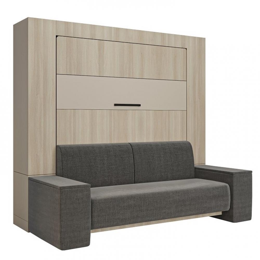 Armoire lit escamotable MAJESTIC SOFA chêne et beige 160x200 cm MECANIQUE SEDAC MERAL