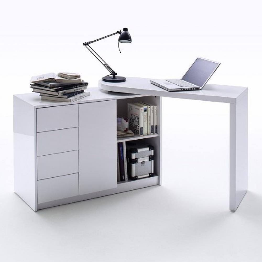 Bureaux, meubles et rangements, Bureau modulable MARKUS laqué blanc  brillant 1 porte 4 tiroirs