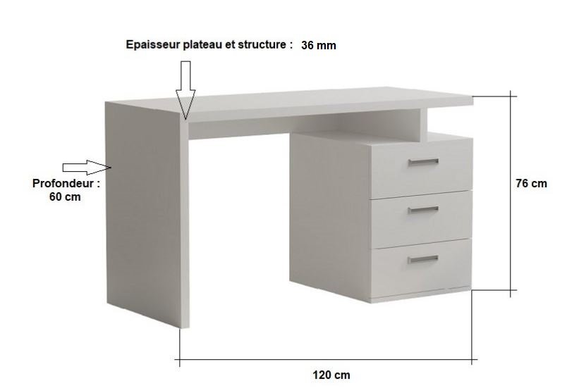 Meuble bureau métal 1 porte 3 tiroirs (blanc mat)