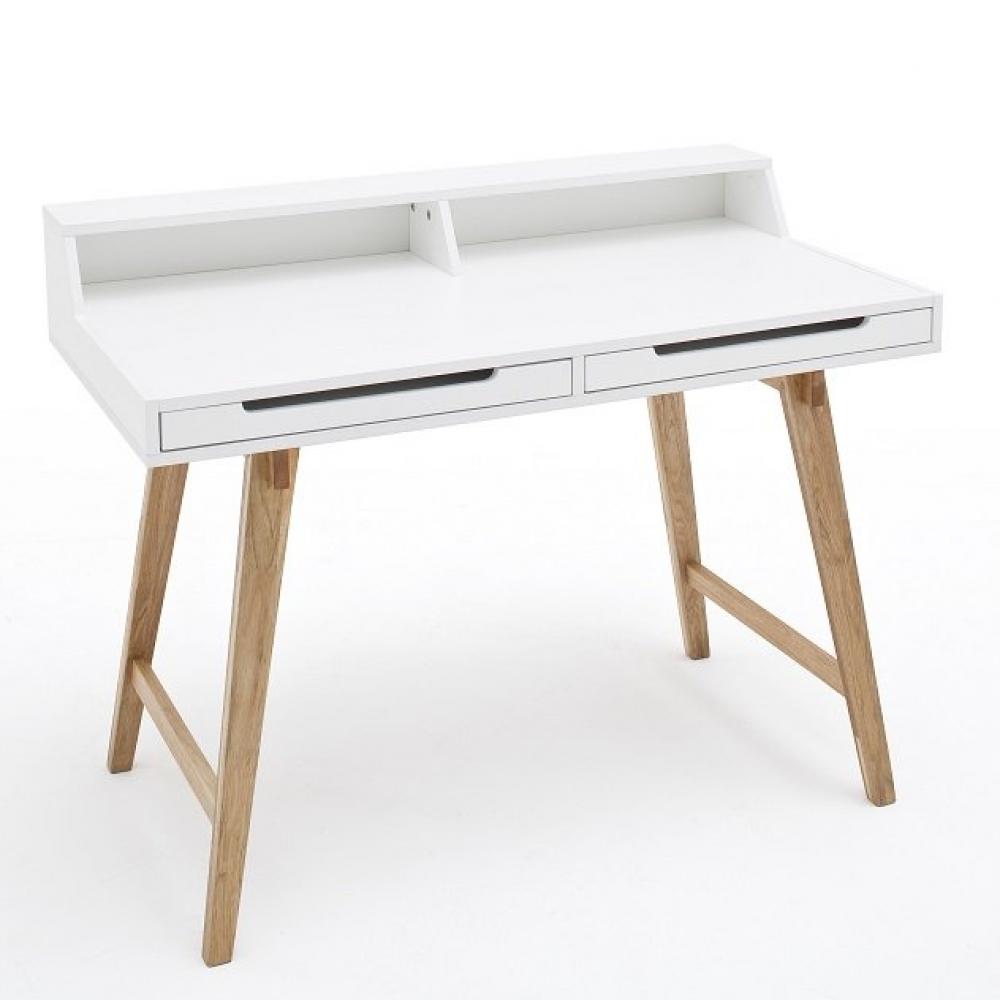 Письменный белый стол на деревянных ножках