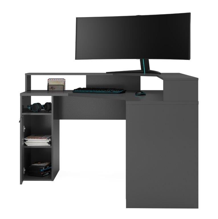 Bureaux, meubles et rangements, Bureau Gaming d'angle ZOZA 4 compartiments  1 porte 1 plateau supérieur