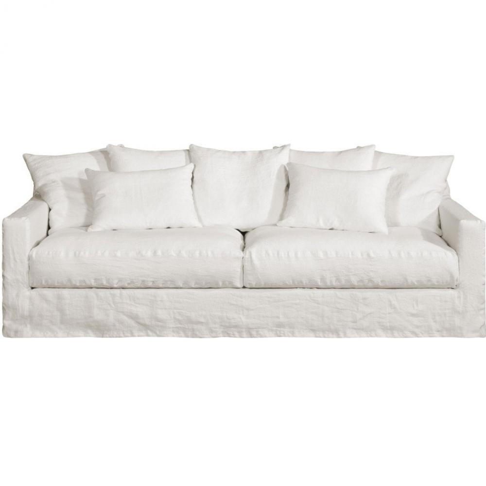 Canapé 4 places BONDUES 240cm tissu coton lin blanc déhoussable  