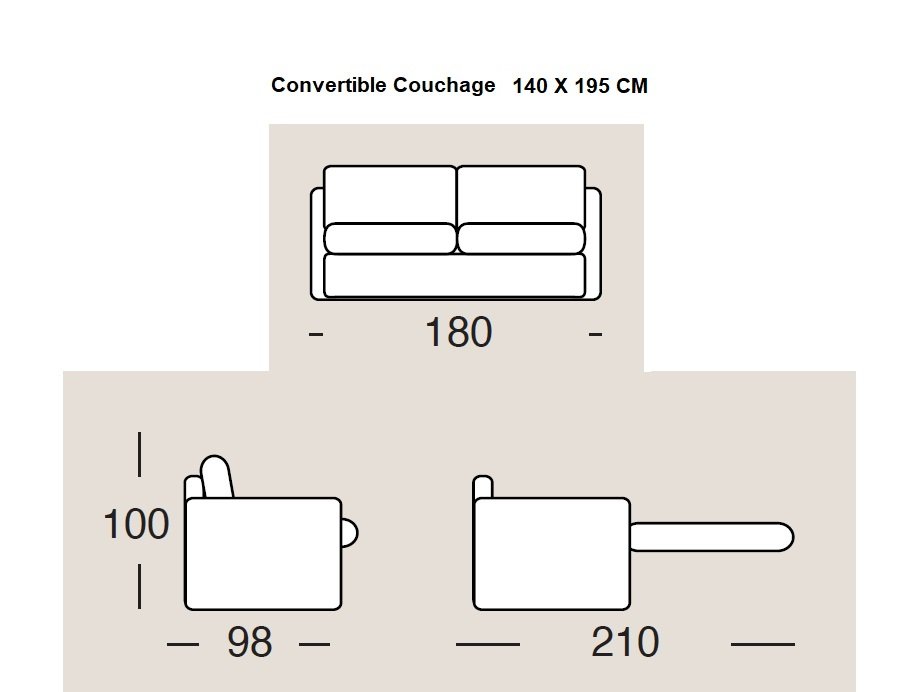 Canapé convertible 3 places BARI ouverture EXPRESS 140 cm matelas 20 cm