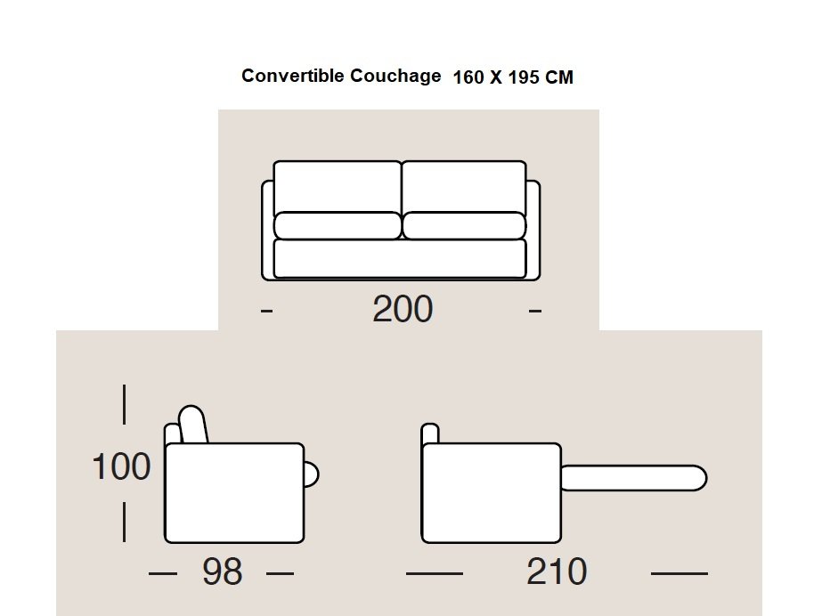 Canapé convertible 3 places maxi BARI ouverture EXPRESS 160 cm matelas 17 cm